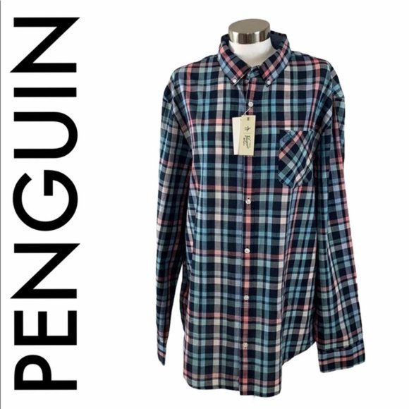 PENGUIN NWT MEN’S PLAID LIGHTWEIGHT‎ SHIRT SIZE XXL - Picture 1 of 7